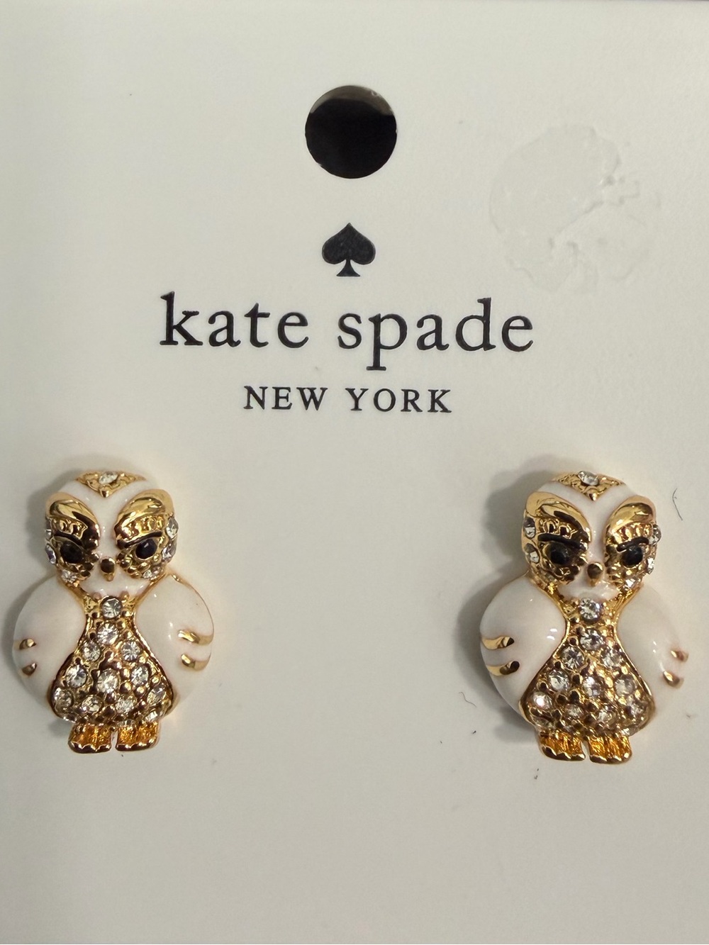 kate spade White and Gold Owl Stud Earrings